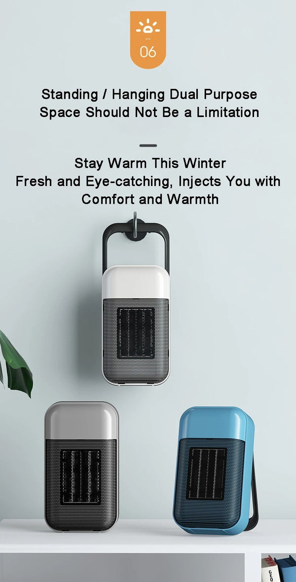 Portable Heater 500W PTC Heating Technology Intelligent Switch Compact Size Desktop Heater for Home Office Bedroom Energy Efficient - White EU